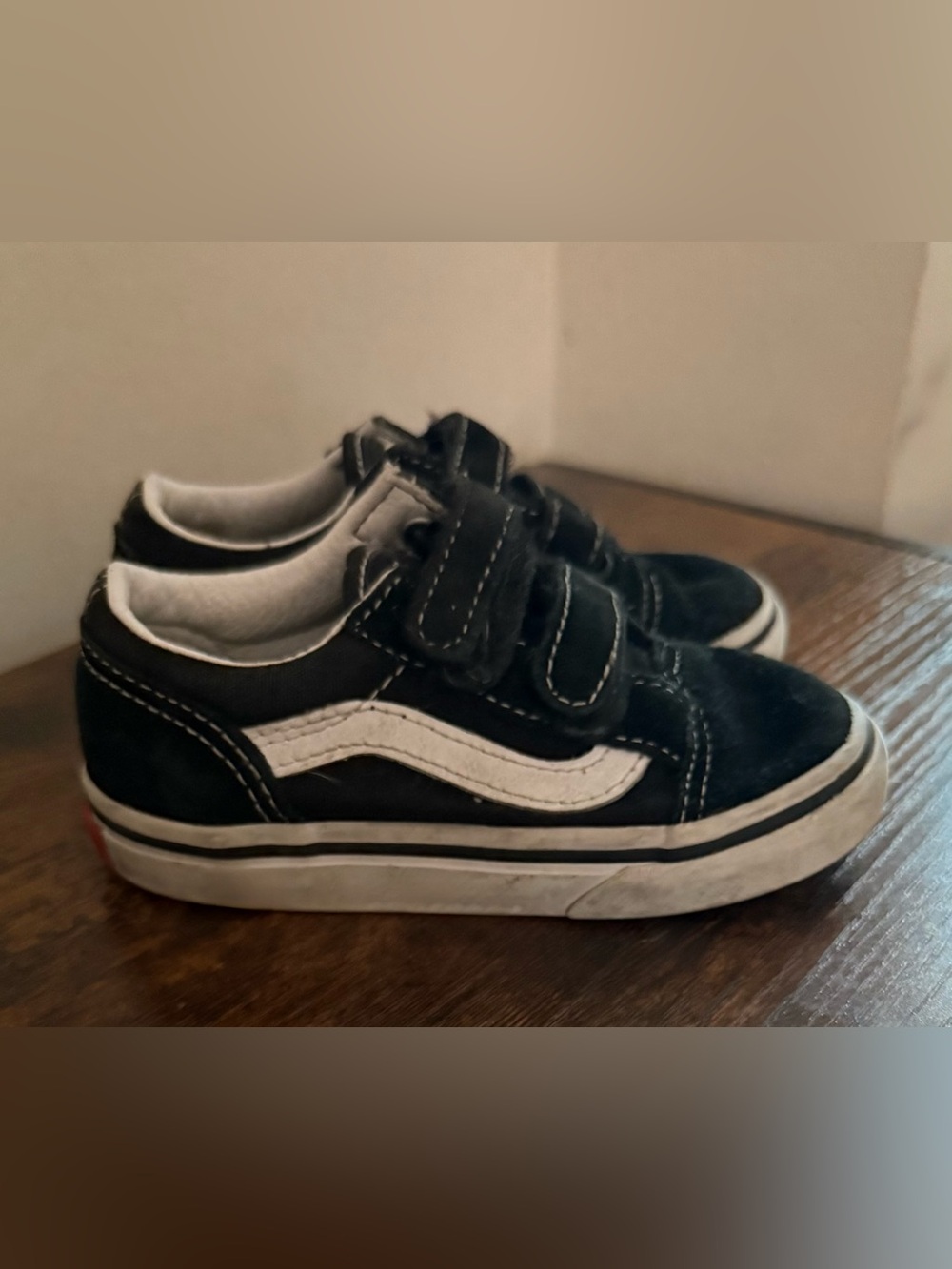 Vans Kids Black and White Velcro Old Skool Sneakers